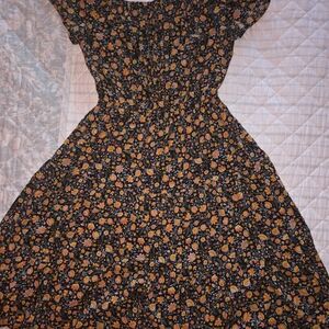 Floral Black and Orange Dress